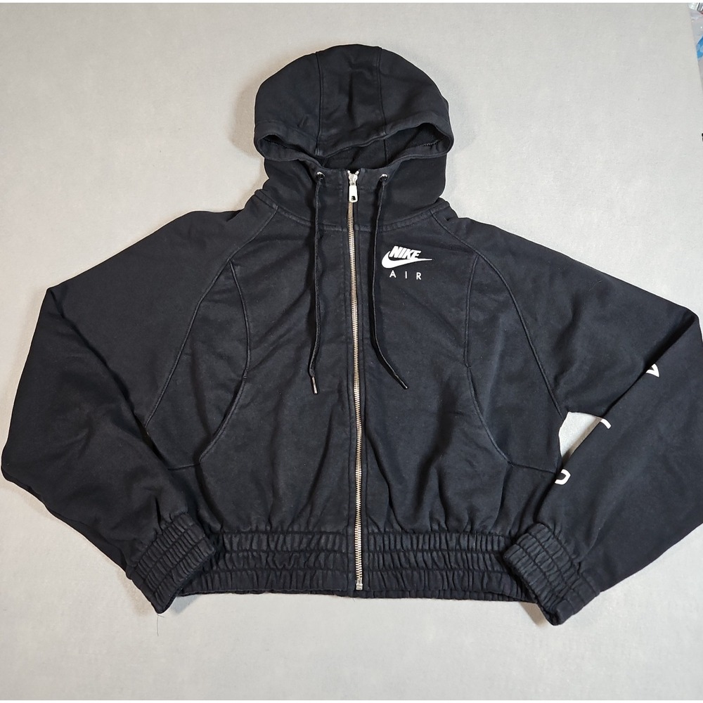 Nike Air Womens Black Cropped Full Zip Hooded Sweatshirt Hoodie Size XS